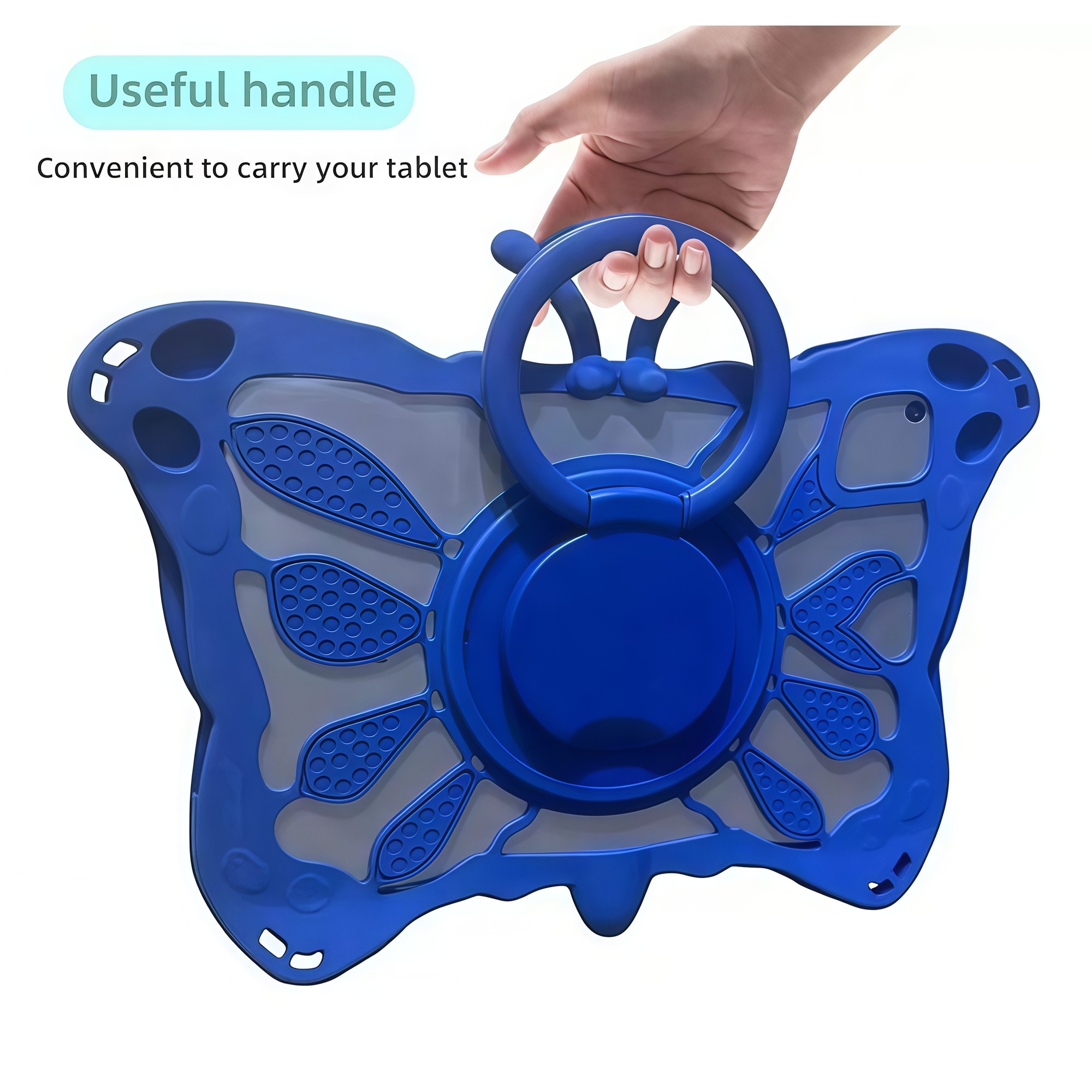 Husa Tableta Universala Copii 7 - 8 inch, Model Fluture 3D, Compatibila cu Allview Viva / Vonino Pluri / Lenovo Tab M8, Silicon Antisoc, Suport Rotativ 360, Maner si Dissipare Caldura, Verde Menta