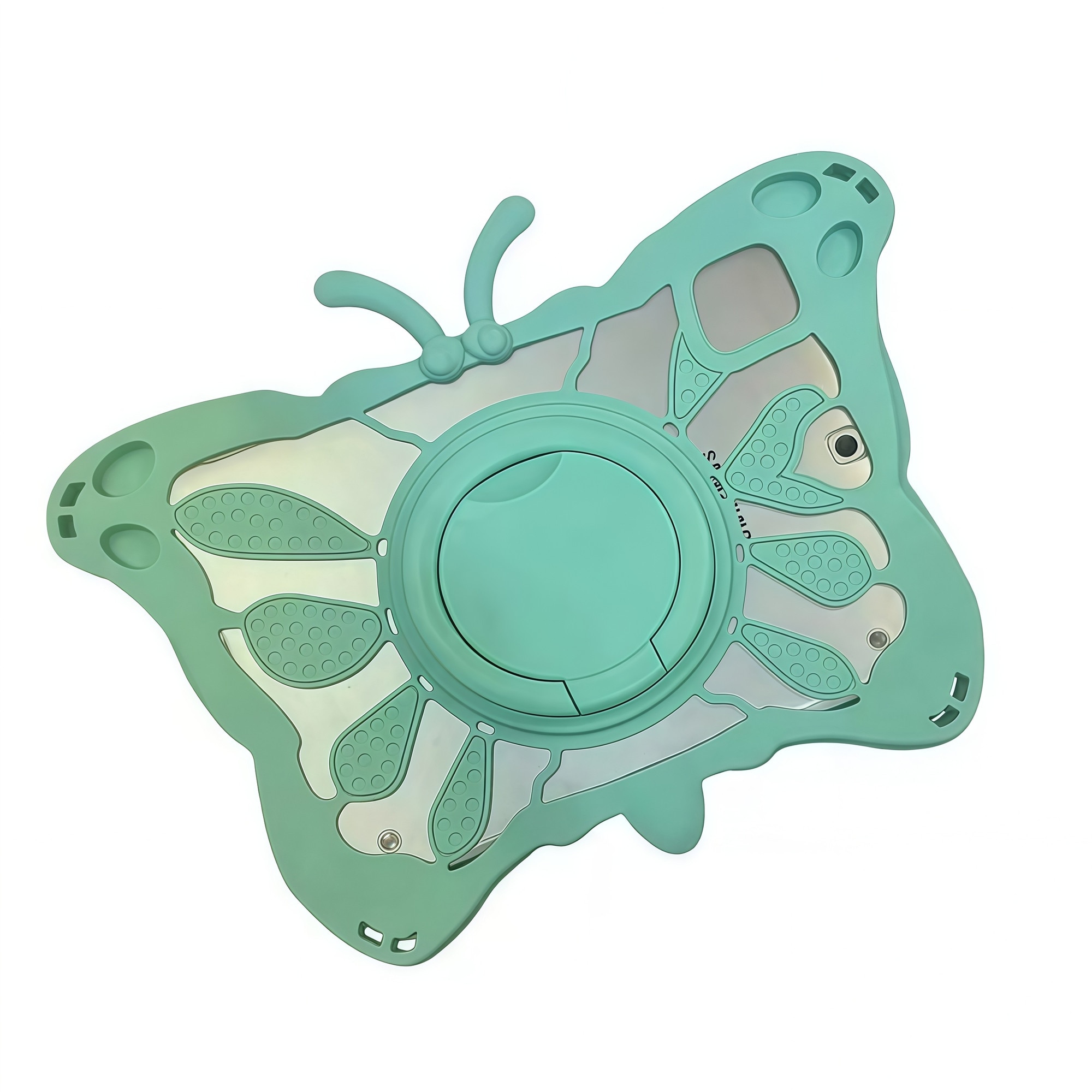 Husa Tableta Universala Copii 7 - 8 inch, Model Fluture 3D, Compatibila cu Allview Viva / Vonino Pluri / Lenovo Tab M8, Silicon Antisoc, Suport Rotativ 360, Maner si Dissipare Caldura, Verde Menta