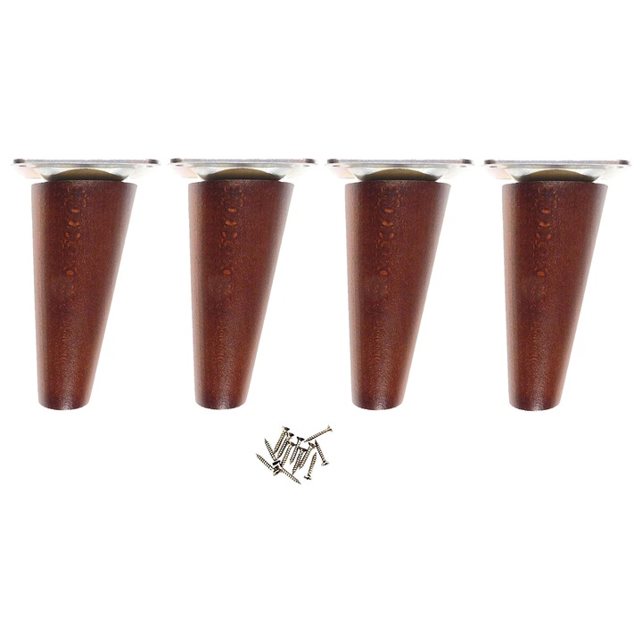 Picioare din lemn pentru mobila, picior inclinat, nuanta nuc, 10 cm, set, montare