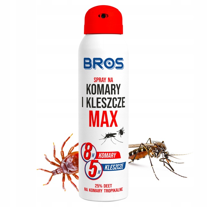 Spray repelent impotriva insectelor, Bros, Max, 90 ml, 25% DEET, protectie pana la 8 ore, pentru adulti si copii peste 12 ani, aerosol, utilizare sigura, ambalaj
