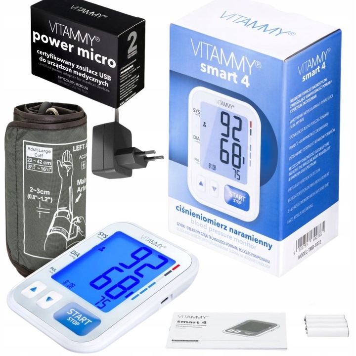 Tensiometru naramienny Vitammy Smart 4, tehnologie de masurare rapida, ecran contrastant, manseta universala 22-42cm