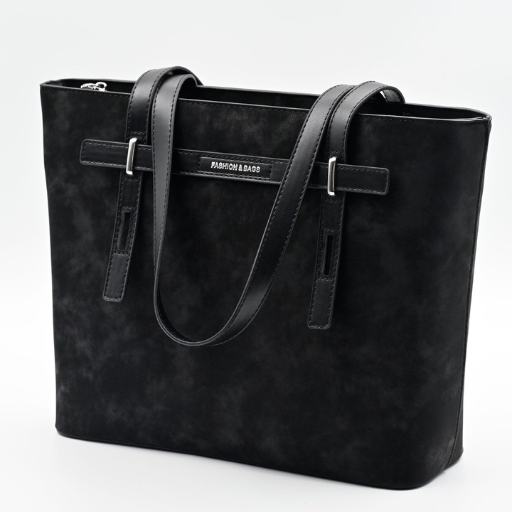 Чанта тоут Lysithéra, PU, черна, 36x25,5x11см, идеална за офис и пазаруване