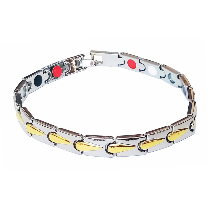 Brățară magnetică bicoloră, stolz, 4 magneți, 1500 Gauss, aurie/argintie, 210mm