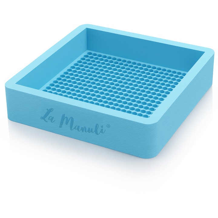 Organizer pentru mărgele de călcat La Manuli, 273 poziții, dimensiuni 15x15x3.5cm, albastru