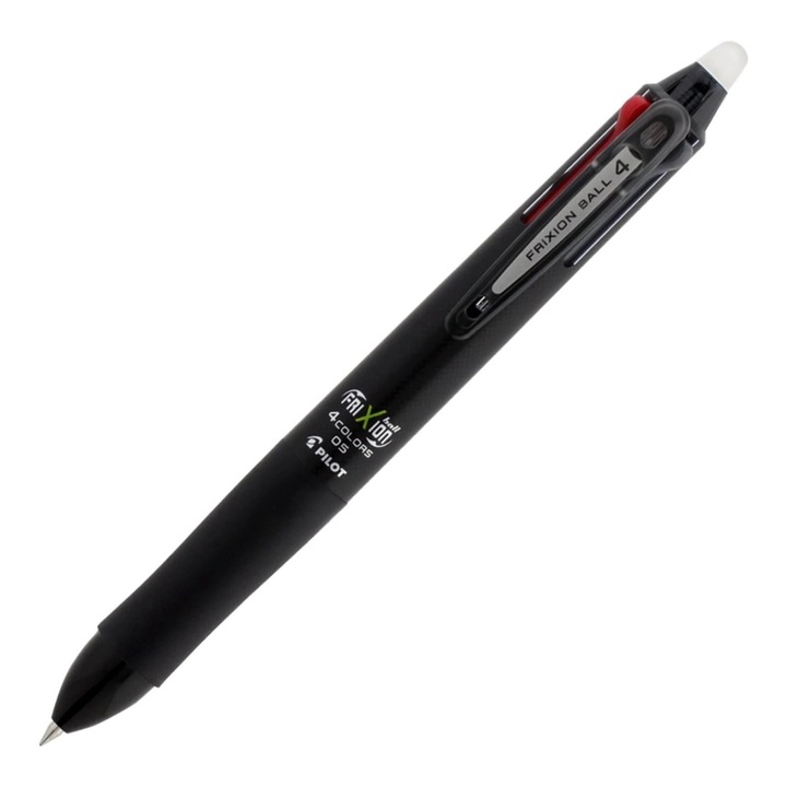 Roller 0.5 mm Pilot FriXion Ball, 4 culori, corp negru, dimensiuni 145x13mm