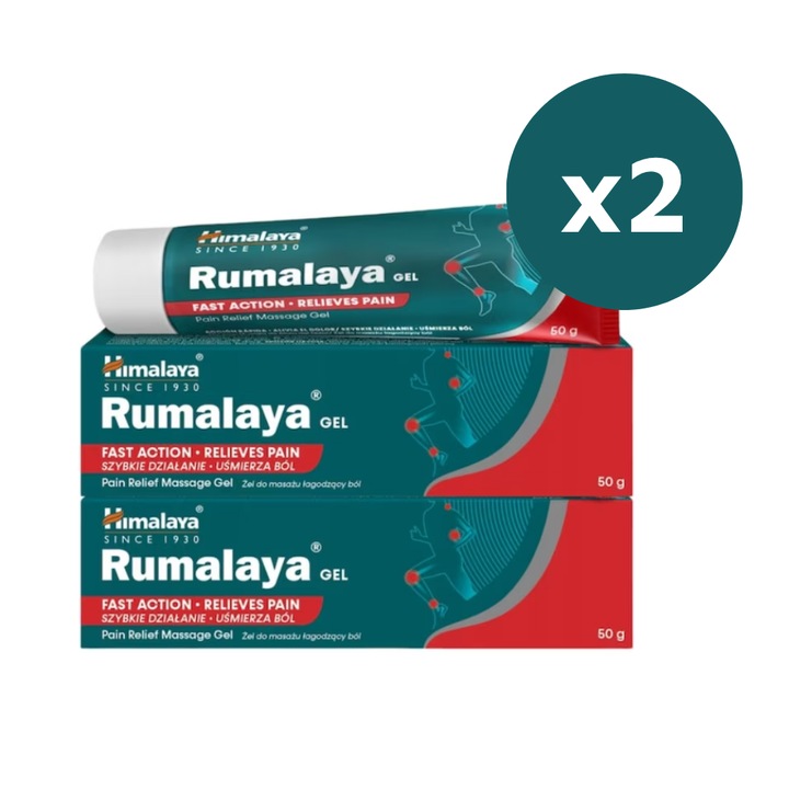 Gel calmant, Himalaya, Pachet 2x, Rumalaya, ulei de wintergreen, ghimbir, boswellia, efect incalzire-racire, alina durerile musculare si articulare, absorbtie rapida, 2x50g