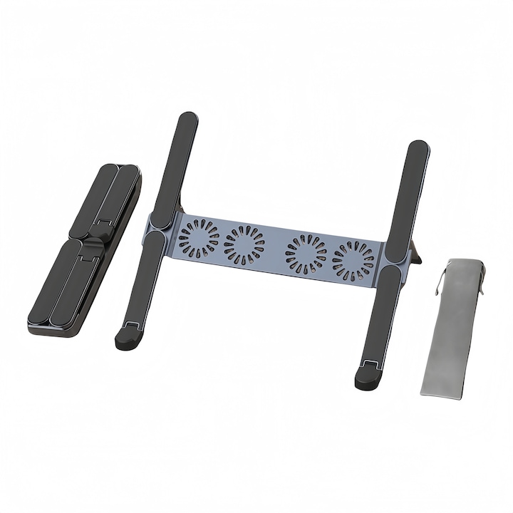 Stand Laptop Pliabil din Aluminiu cu 4 Ventilatoare, Gri inchis, Dimensiune 10-17.3 inch