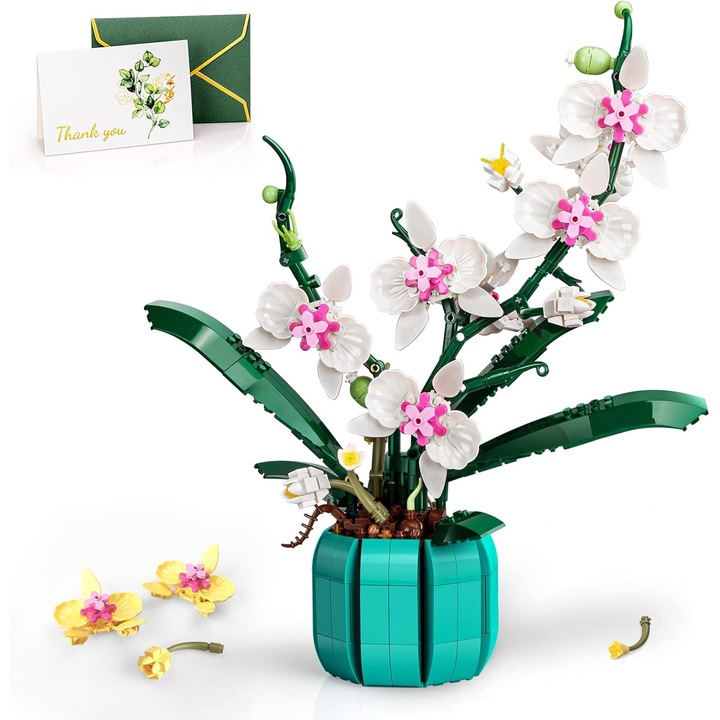 Kit de constructie flori de orhidee pentru adulti, set de blocuri de constructie flori bonsai, 811 piese