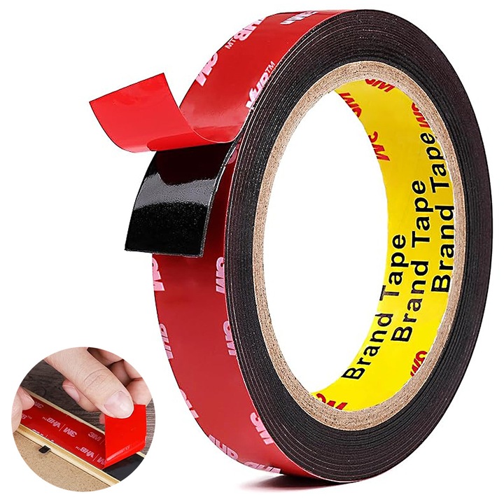 Banda adeziva dubla, YOUKUKE®3m, durabil, usor de curatat, potrivit pentru industria auto, mobilier si bucatarie sau baie, transparent