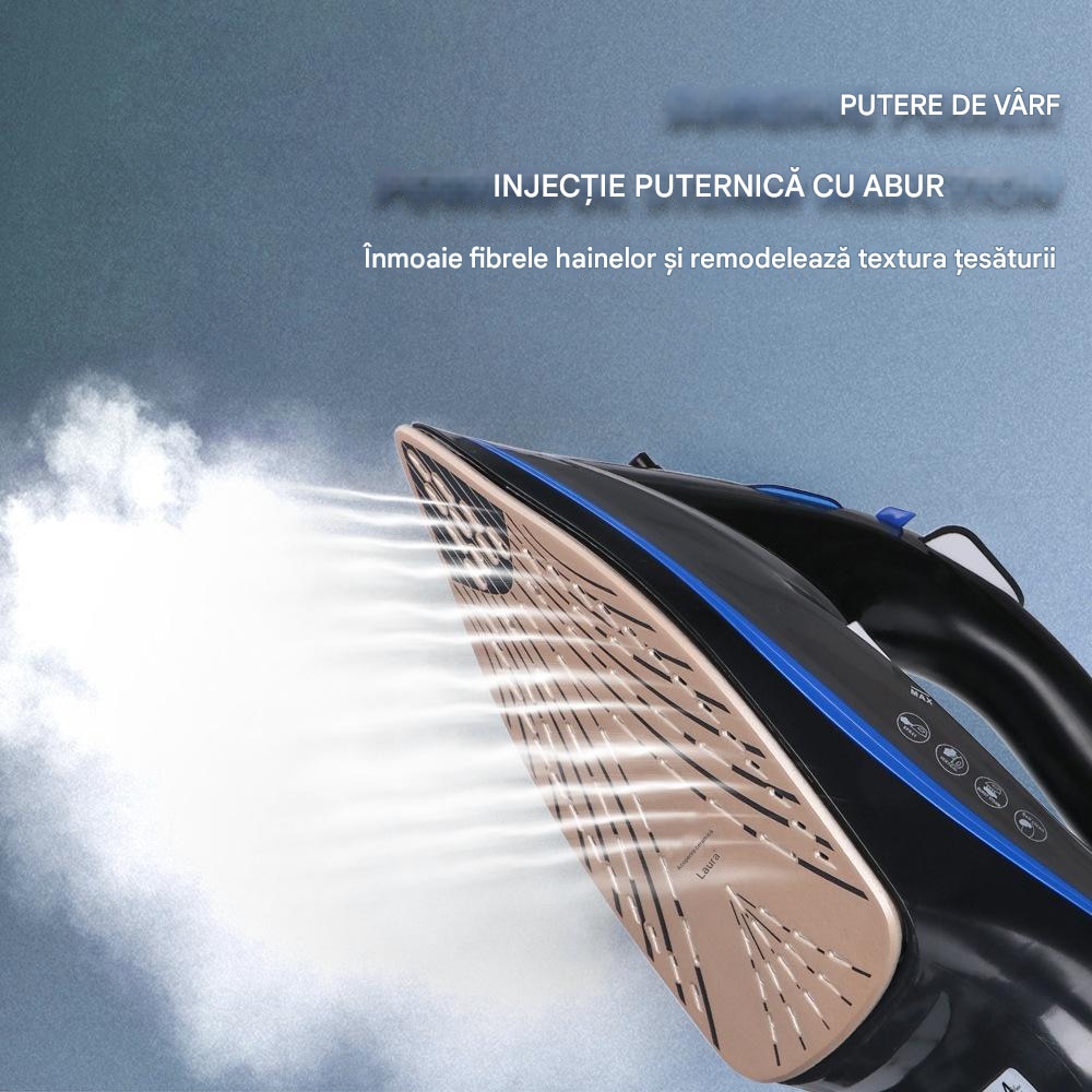 Fier de calcat cu talpa ceramica RAF Express Steam R.1229G de voiaj, 2000W, Jet de abur 120 g/min, protective la supraincalzire, abur variabil 0-35 g/min, 270 ml, dimensiune cm, negru/albastru