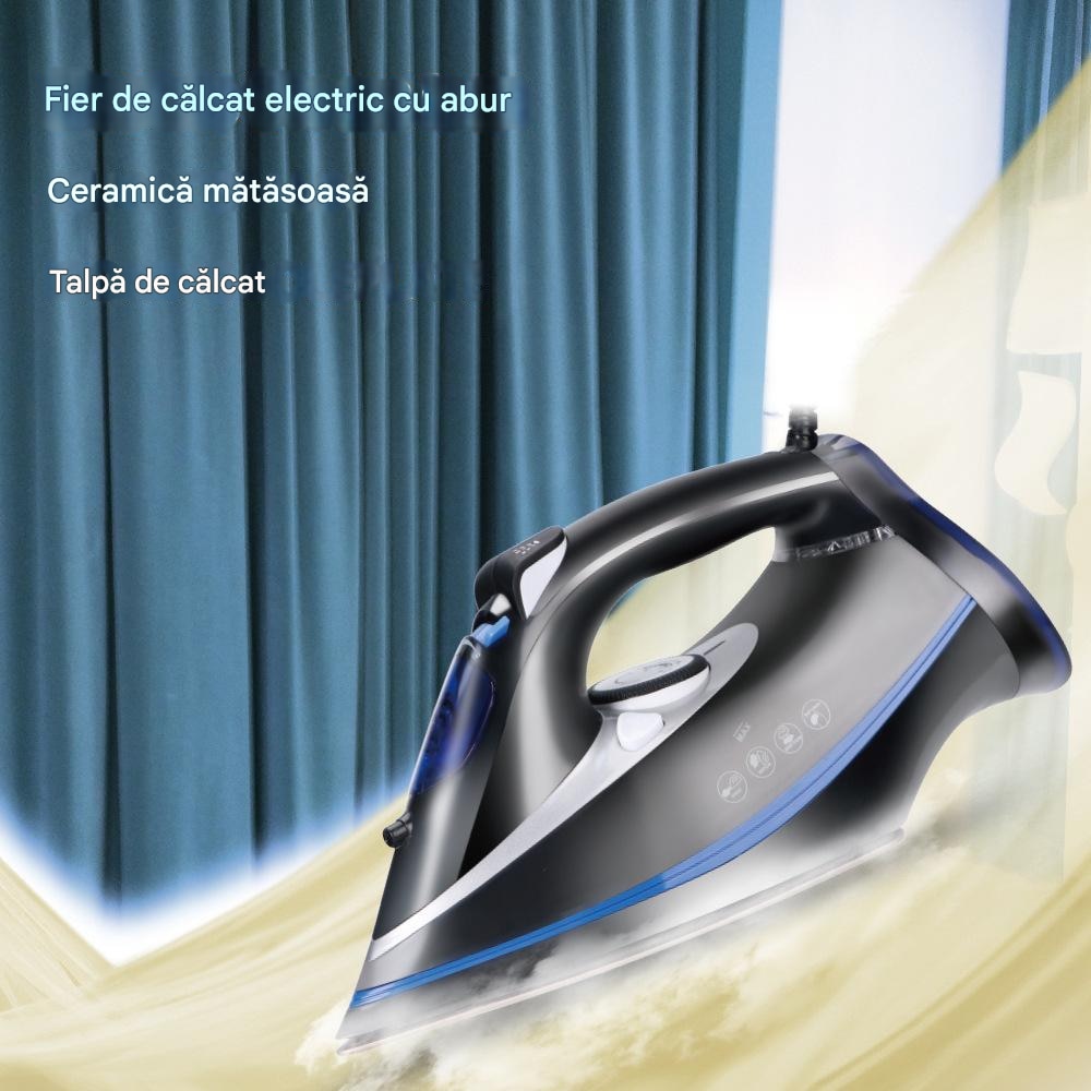 Fier de calcat cu talpa ceramica RAF Express Steam R.1229G de voiaj, 2000W, Jet de abur 120 g/min, protective la supraincalzire, abur variabil 0-35 g/min, 270 ml, dimensiune cm, negru/albastru
