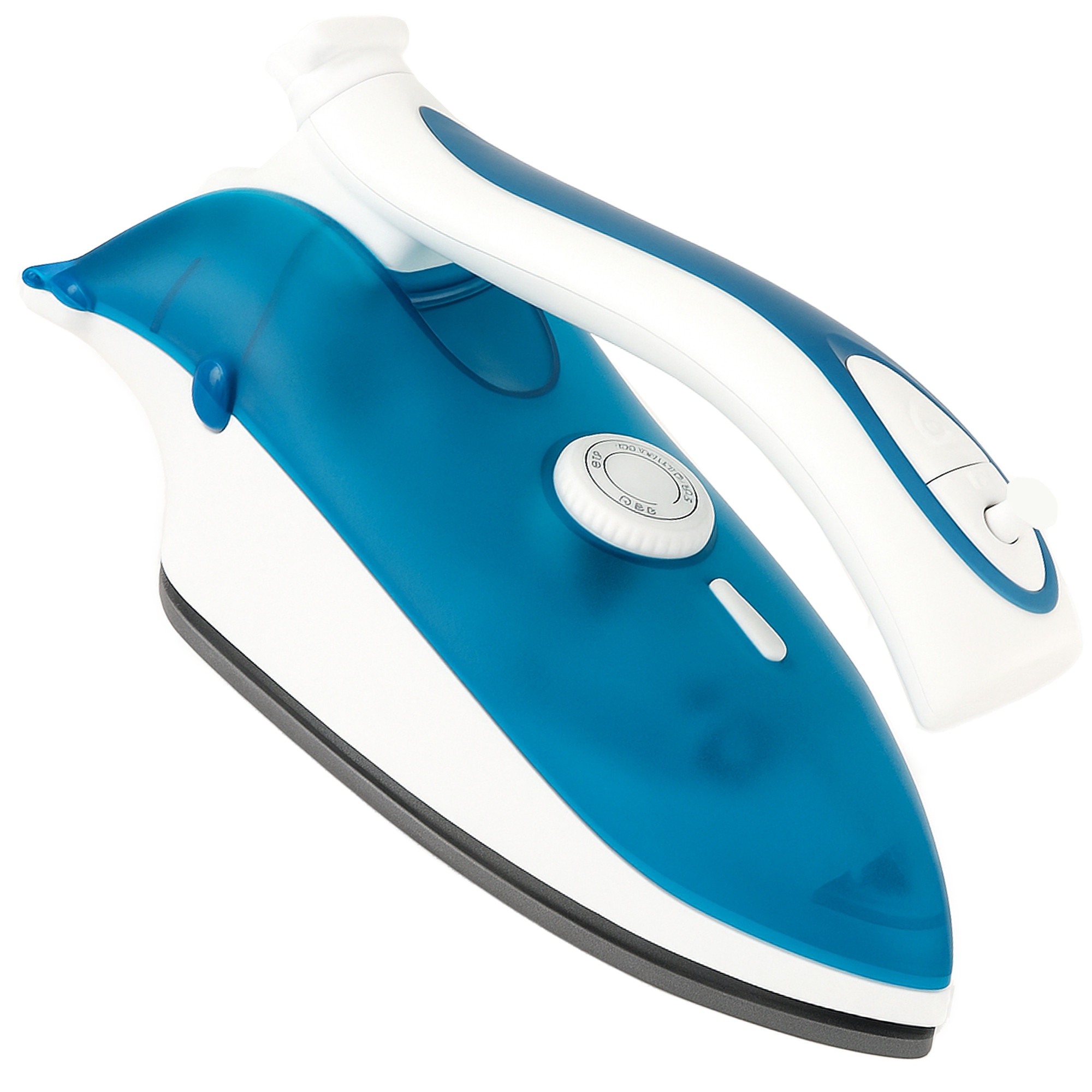 Fier de Calcat RETOO TechPro, 800W, Capacitate Rezervor 80 ml, Design Usor si Compact pentru Transport Facil, Maner Pliabil Perfect pentru Calatorii, Alb-Albastru