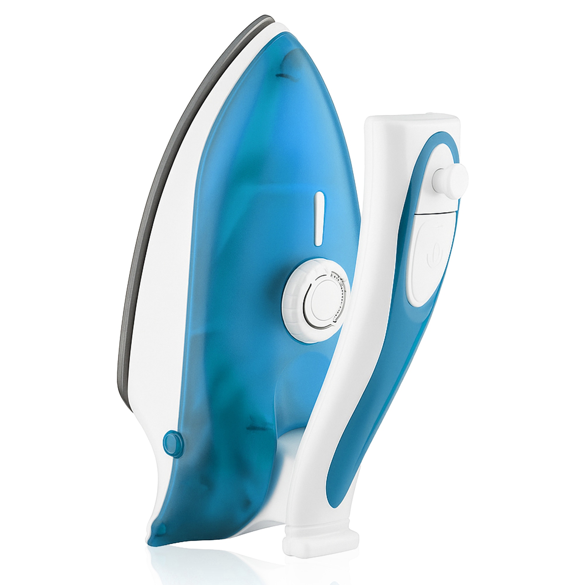 Fier de Calcat RETOO TechPro, 800W, Capacitate Rezervor 80 ml, Design Usor si Compact pentru Transport Facil, Maner Pliabil Perfect pentru Calatorii, Alb-Albastru