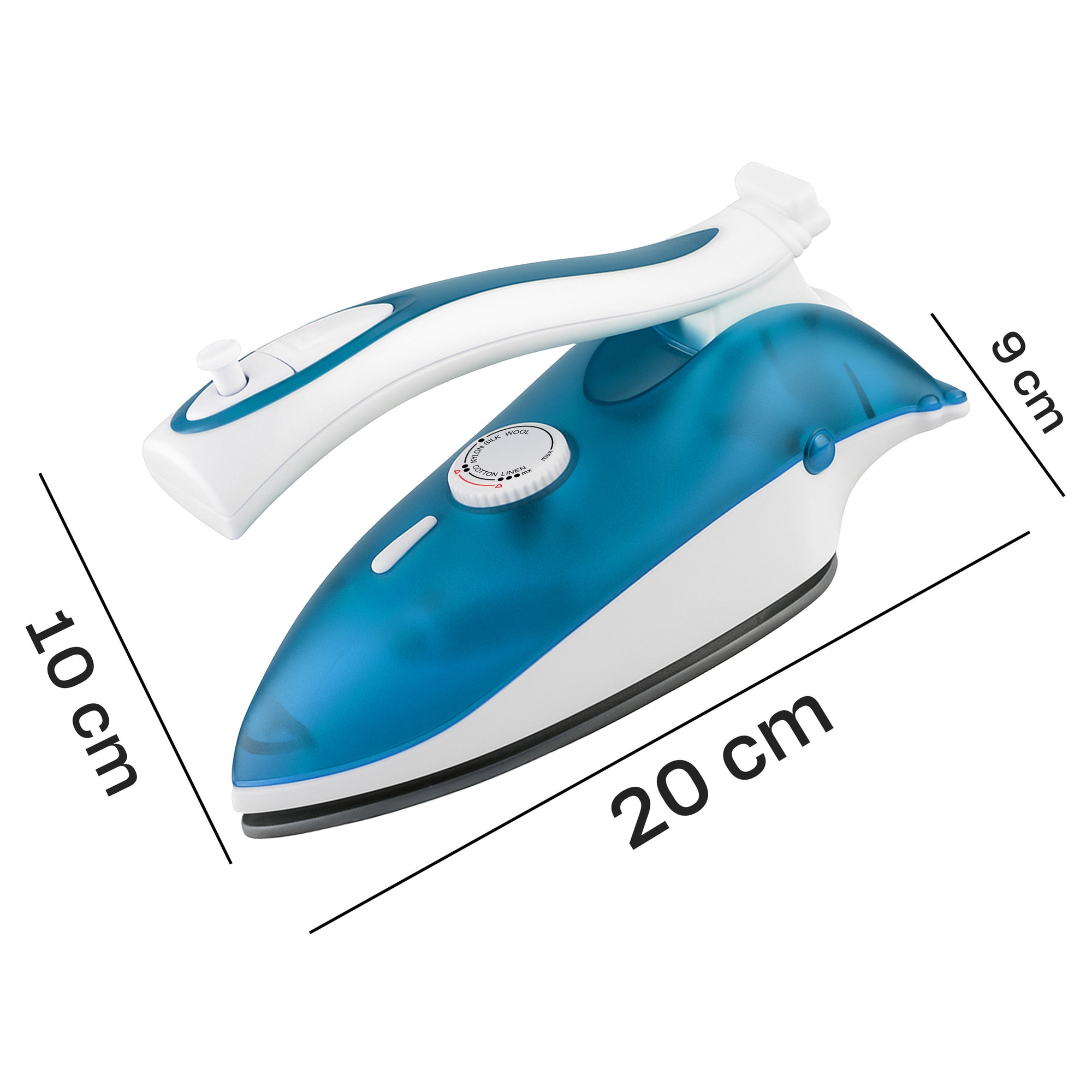 Fier de Calcat RETOO TechPro, 800W, Capacitate Rezervor 80 ml, Design Usor si Compact pentru Transport Facil, Maner Pliabil Perfect pentru Calatorii, Alb-Albastru
