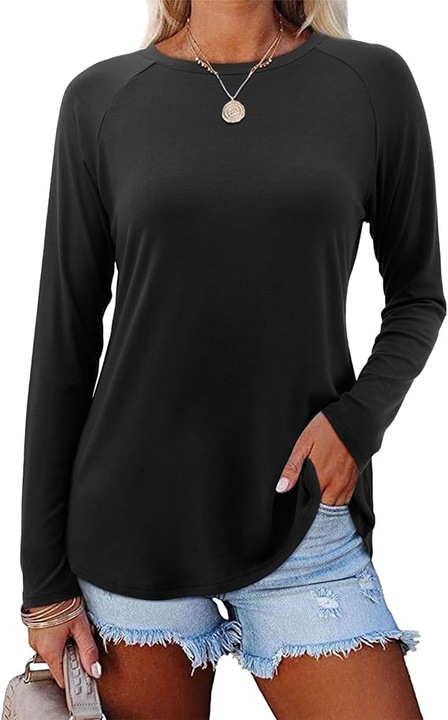 Bluza de vara pentru femei, cu maneca lunga, Negru