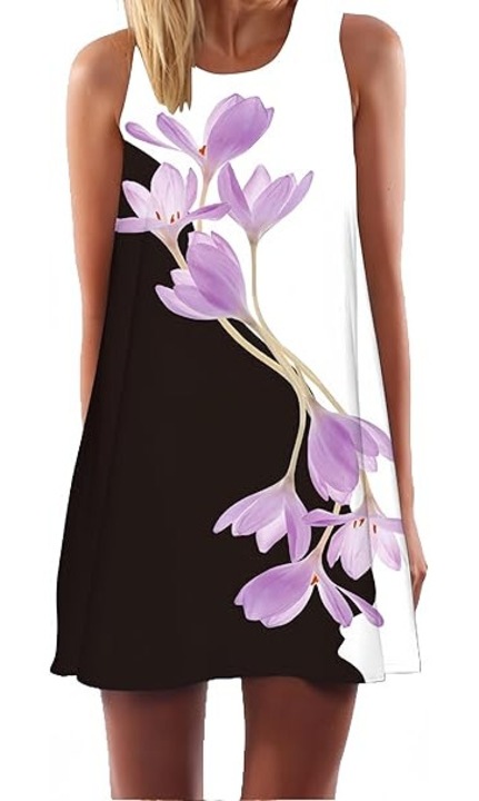 Rochie scurta vaporoasa de plaja, fara maneci, alb/negru M, 36-38 EU