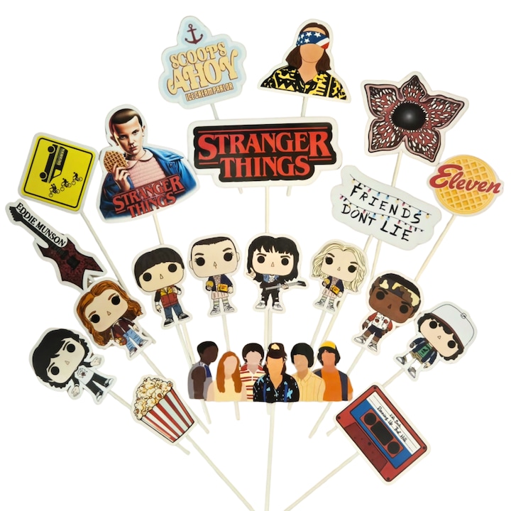 Декорация за торта от картон, тема Stranger Things, рожден ден - 20 броя