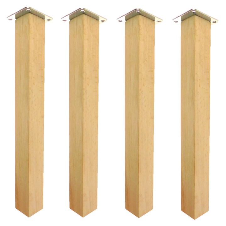 Picior de masa din lemn pentru blat patrat, 6x6 cm, fag brut, 74 cm, montare