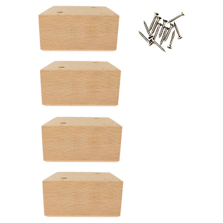 Picior din lemn pentru mobila, picior pentru mobila, cub brut 5x5x3 cm, set de suruburi
