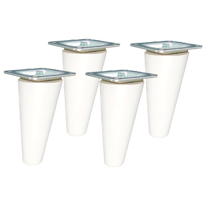 Picioare din lemn pentru mobila, picior inclinat, lac alb, 10 cm, set, montare