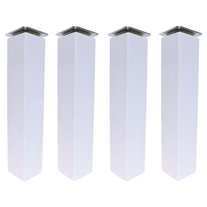Picioare din lemn pentru mobilier, 25 cm patrati, 5x5 cm, lac alb, montare