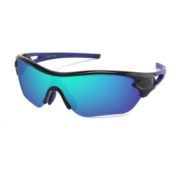 Unisex polarizált sport napszemüveg kerékpározáshoz, futáshoz, horgászathoz, fekete keret, zöld/lila lencsék UV400 védelemmel