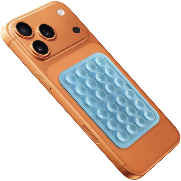 Suport Adeziv din Silicon cu Ventuze pentru Carcasa Telefon - Accesoriu compatibil cu iPhone si Android, Ideal pentru Clipuri TikTok, Selfie-uri si Momente Relaxante in Familie, Lorebebe, Albastru