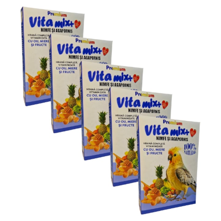Hrana pentru pasari Vitamix pentru nimfe si agapornis, amestec cu seminte, fructe si legume deshidratate, Pachet 5 x 400g