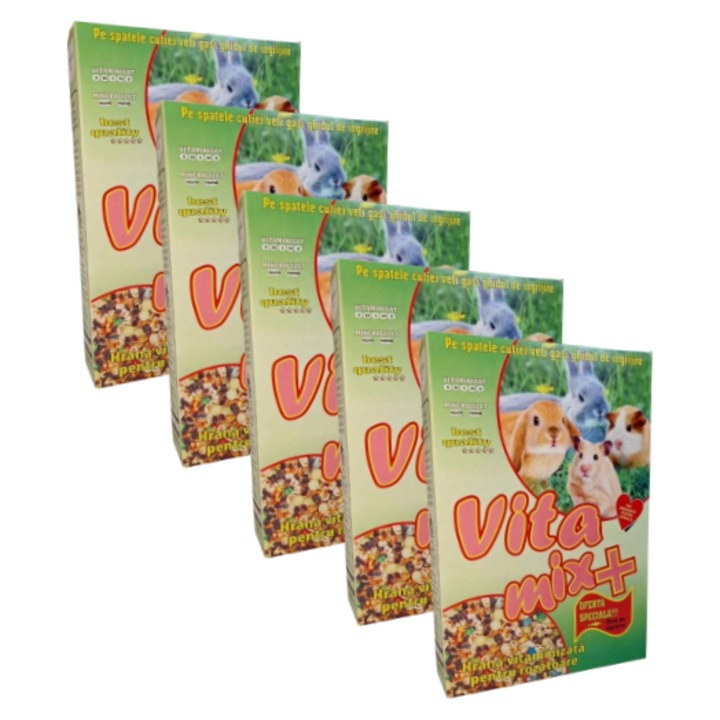 Hrana Vitamix pentru rozatoare, multivitaminizata, pentru iepuri, hamsteri si porcusori de Guineea, Pachet 5x400g