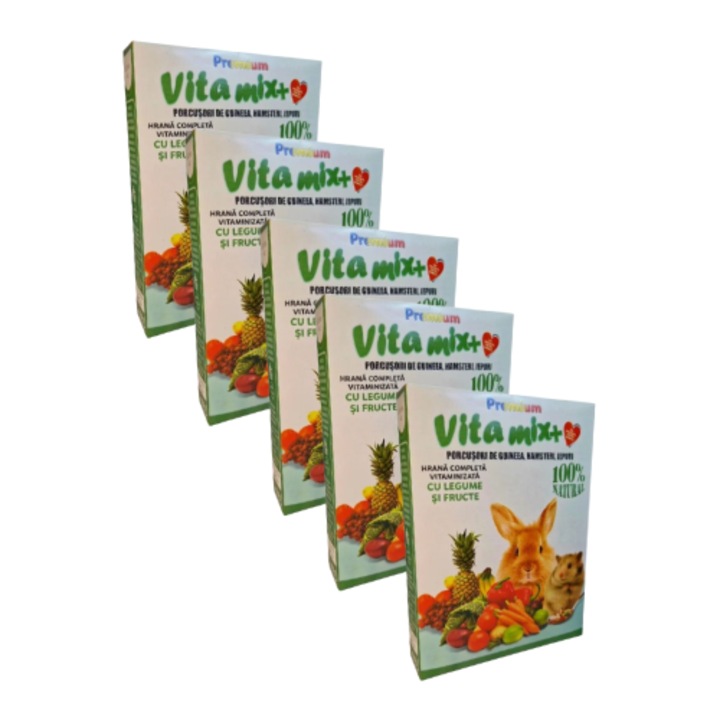 Hrana Vitamix pentru rozatoare, multivitaminizata, pentru iepuri, hamsteri si porcusori de Guineea, Pachet 5x800g