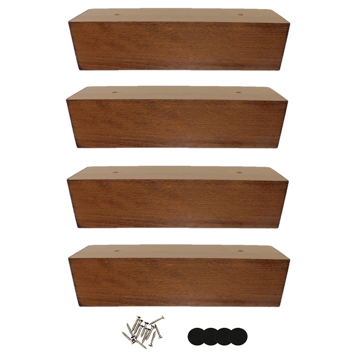 Picior pentru mobilier din lemn 5x5x20 cm, nuanta nuc, set de suruburi, pasla