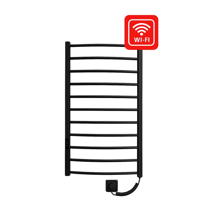 Radiator electric de baie Chauffel, wi-fi integrat, 187 W, negru, 1160x550mm