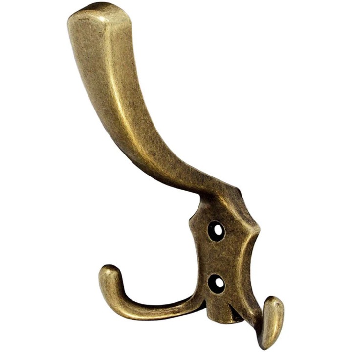 Cuier mobila cu 3 agatatoare, zamac, auriu antic, pentru baie, dormitor, hol, prindere pe mobila / perete, 494.37.29