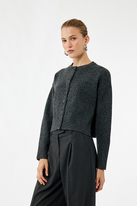 KOTON, Cardigan lejer cu nasturi, Gri inchis