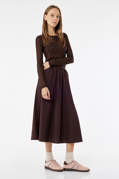 KOTON, Fusta midi cu croiala evazata, Maro inchis, XS