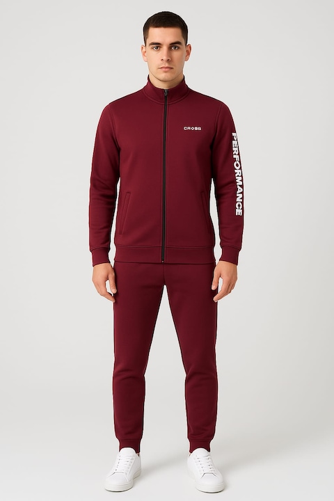 Trening Barbati, Culoare Bordo, Marimea XL, Set Bluza cu Fermoar + Pantaloni, Bumbac gros, Fit Modern