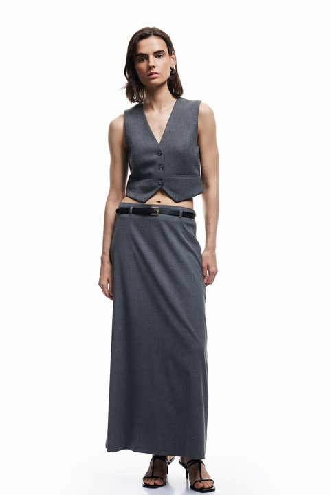 KOTON, Fusta maxi cu model uni, Gri inchis