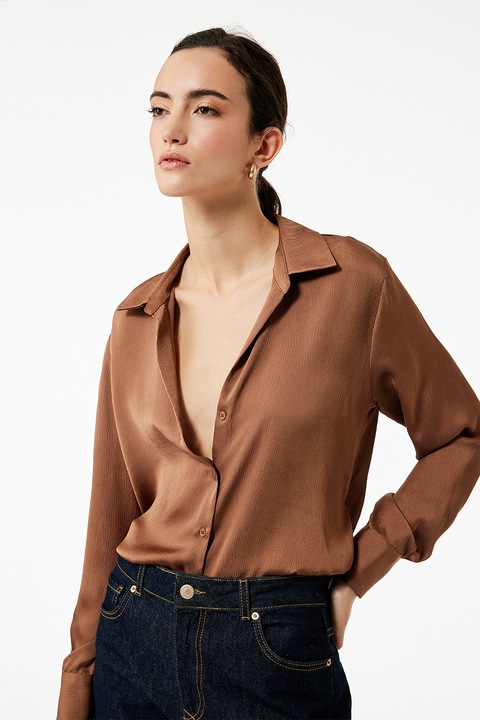 KOTON, Camasa texturata cu decolteu in V, Portocaliu inchis