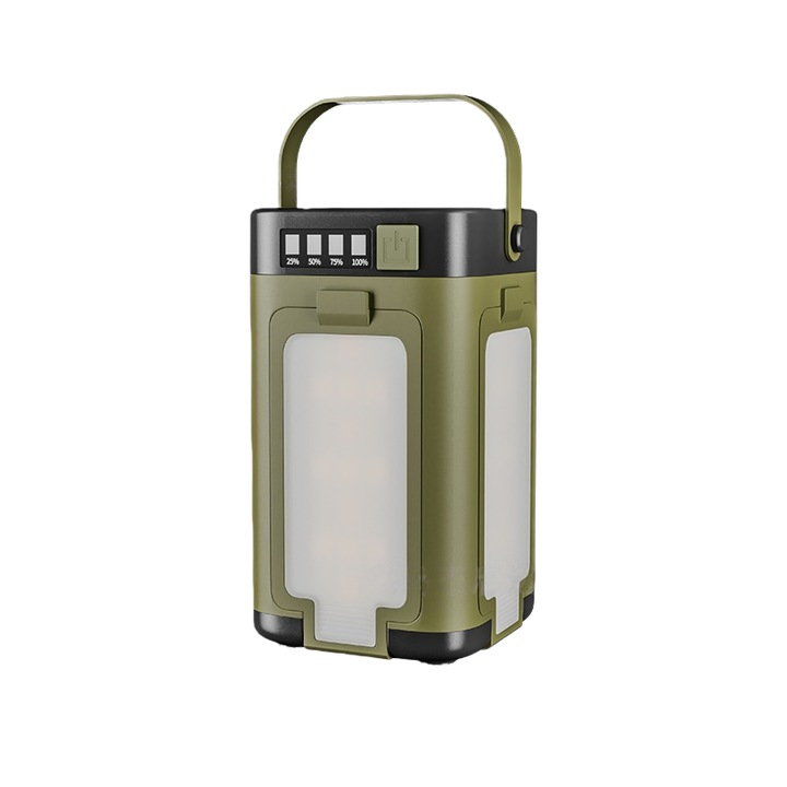 Lampa de camping pentru exterior, cu energie solara, reglare a luminii pe 6 niveluri, impermeabila IPX4, baterie de 2000mAh, portabila, 7x12cm, verde