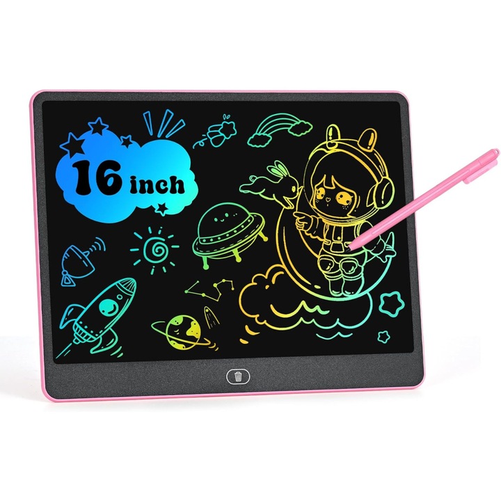 Tableta de desen si scris LCD pentru copii 40.6 cm, 3-8 ani, Roz