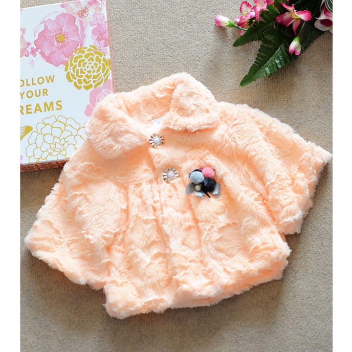 Jachetă din blană artificială portocalie, 6-9 luni, 74 CM, pentru fete