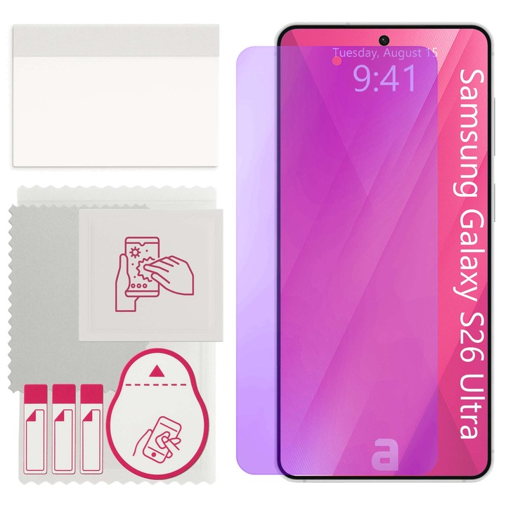 apgo ANTI-BLUE védőüveg Samsung Galaxy S26 Ultra készülékhez – hibrid, edzett üveg kijelzőre, fényes, pro flexible Hybrid Glass, 9H, full glue