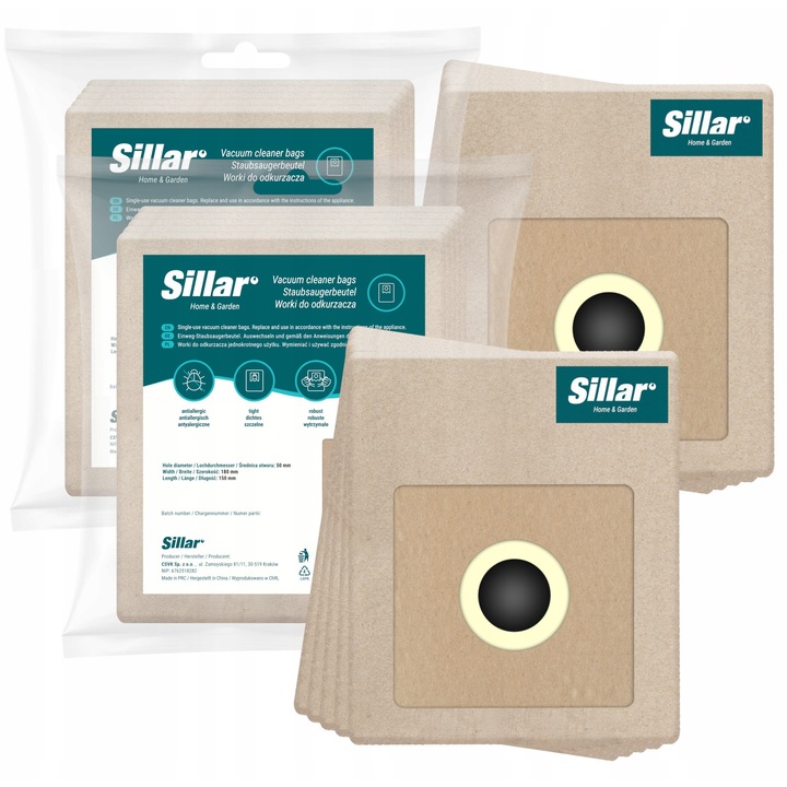 Set 10 Saci pentru aspirator hartie, compatibil cu Amica Ora 900W VM1032 VM1033 VM1034 VM1035 Fen Turbo VM, inlocuire, 18x15 cm, SILLAR