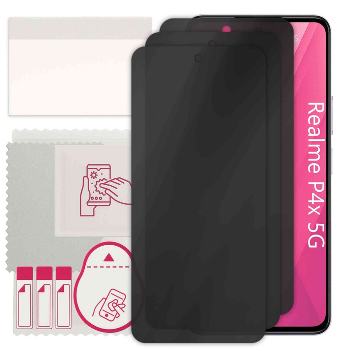 3x Adatvédelmi képernyővédő üveg apgo Realme P4x 5G-hez – hibrid üveg, full glue, rugalmas üveg