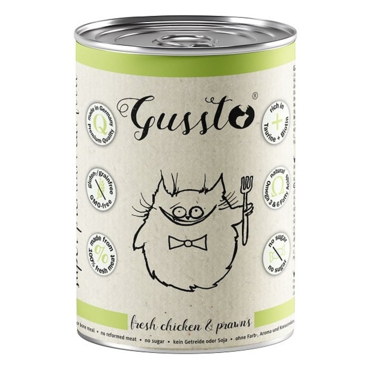 Hrana umedă pentru pisici Gussto cu pui și creveti, 400 g, fără cereale