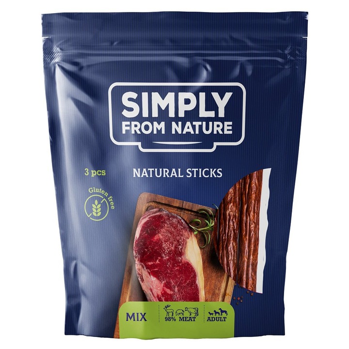 Batoane pentru câini Simply From Nature, 98% carne deshidratată, fără cereale, set 3 buc, 14cm