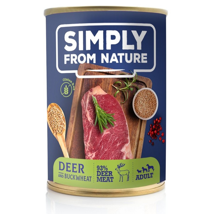 Hrana umedă pentru câini Simply from Nature, carne de cerb cu hrișcă, 400 g