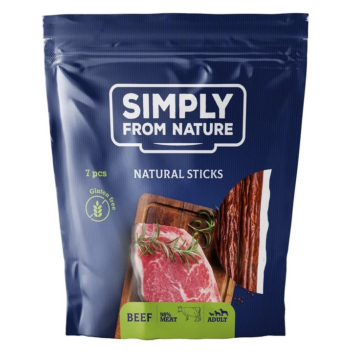Batoane delicioase pentru câini, SIMPLY FROM NATURE, 98% carne de vită, set 7 buc, 14cm x 21mm