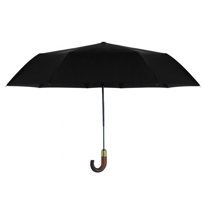 Къс сгъваем чадър Solier, компактен и лек, за ежедневна употреба, диаметър 106 см, черен цвят