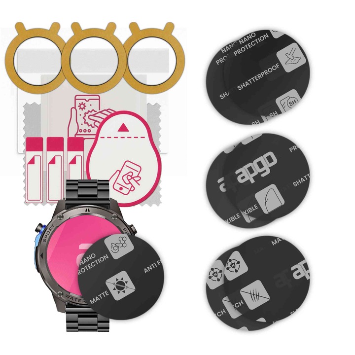 Set de 6 sticle MAT MATTE de protectie pentru ceas Nexano NX56 – apgo, full glue, sticla hibrida, protectie pentru afisajul ceasului, anti-zgarieturi